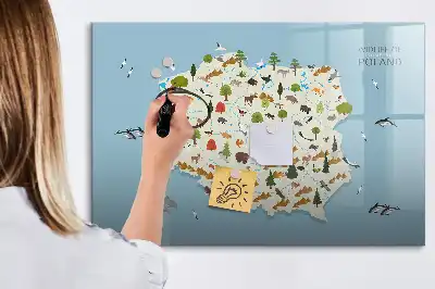 Beschrijfbaar glazen magneetbord met een ontwerp van een dierenkaart van Polen