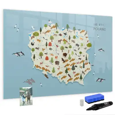 Beschrijfbaar glazen magneetbord met een ontwerp van een dierenkaart van Polen
