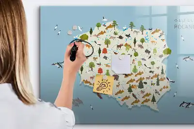 Beschrijfbaar glazen magneetbord met een ontwerp van een dierenkaart van Polen