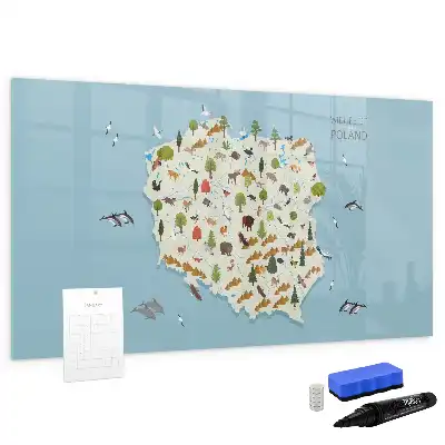 Beschrijfbaar glazen magneetbord met een ontwerp van een dierenkaart van Polen