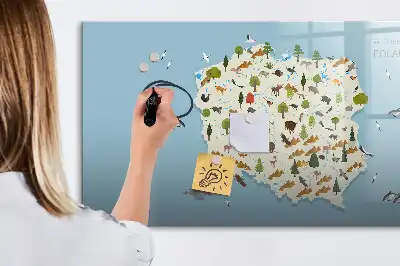 Beschrijfbaar glazen magneetbord met een ontwerp van een dierenkaart van Polen