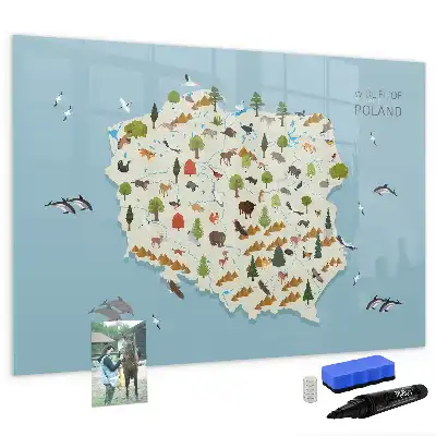Beschrijfbaar glazen magneetbord met een ontwerp van een dierenkaart van Polen