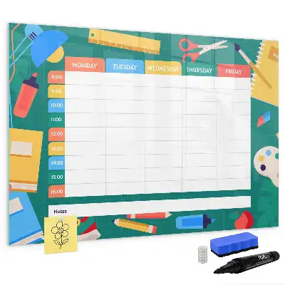 Beschrijfbaar glazen magneetbord met design lestafel