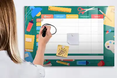 Beschrijfbaar glazen magneetbord met design lestafel