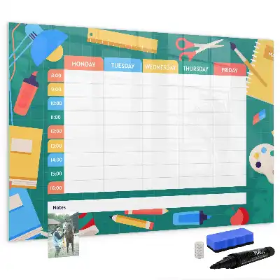 Beschrijfbaar glazen magneetbord met design lestafel