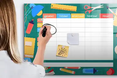 Beschrijfbaar glazen magneetbord met design lestafel