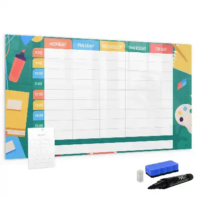 Beschrijfbaar glazen magneetbord met design lestafel