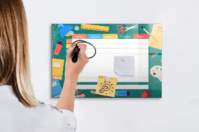 Beschrijfbaar glazen magneetbord met design lestafel