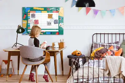 Beschrijfbaar glazen magneetbord met design lestafel
