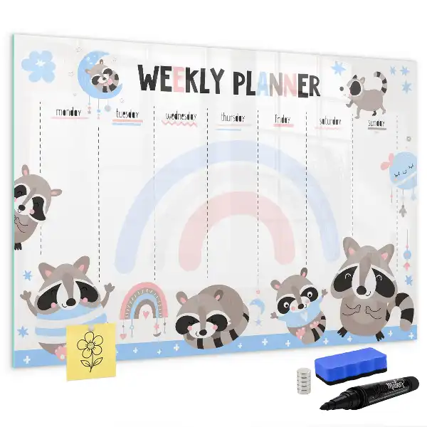 Kinder weekplanner beschrijfbaar magneetbord van glas met design