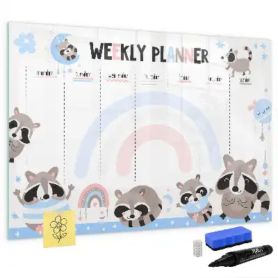 Kinder weekplanner beschrijfbaar magneetbord van glas met design