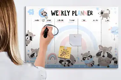 Kinder weekplanner beschrijfbaar magneetbord van glas met design