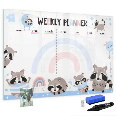Kinder weekplanner beschrijfbaar magneetbord van glas met design