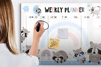 Kinder weekplanner beschrijfbaar magneetbord van glas met design