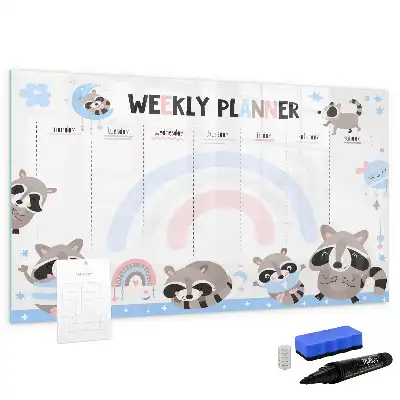 Kinder weekplanner beschrijfbaar magneetbord van glas met design