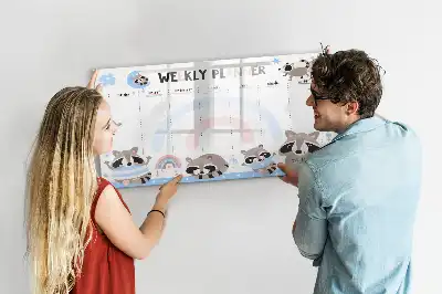 Kinder weekplanner beschrijfbaar magneetbord van glas met design