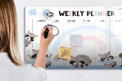 Kinder weekplanner beschrijfbaar magneetbord van glas met design