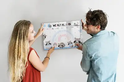 Kinder weekplanner beschrijfbaar magneetbord van glas met design