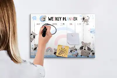 Kinder weekplanner beschrijfbaar magneetbord van glas met design