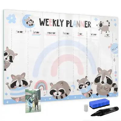 Kinder weekplanner beschrijfbaar magneetbord van glas met design