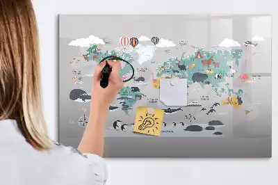 Magnetisch glazen schrijfbord voor notities en foto's met cartoon kaartmotief