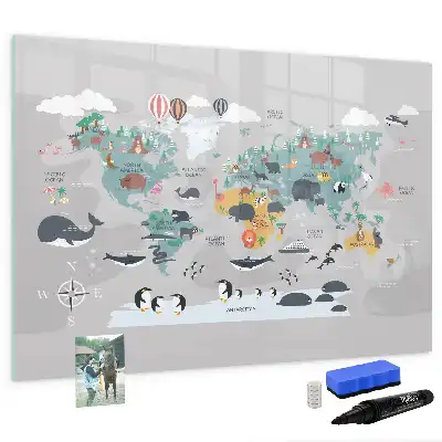 Magnetisch glazen schrijfbord voor notities en foto's met cartoon kaartmotief