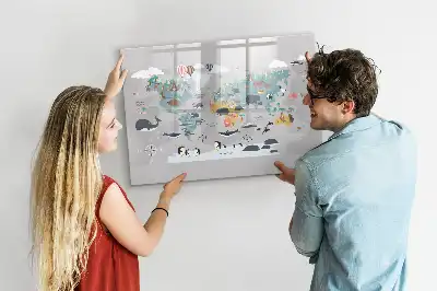 Magnetisch glazen schrijfbord voor notities en foto's met cartoon kaartmotief