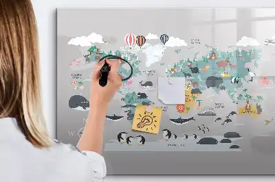 Magnetisch glazen schrijfbord voor notities en foto's met cartoon kaartmotief