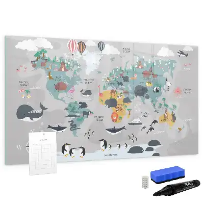 Magnetisch glazen schrijfbord voor notities en foto's met cartoon kaartmotief