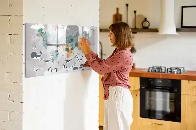 Magnetisch glazen schrijfbord voor notities en foto's met cartoon kaartmotief