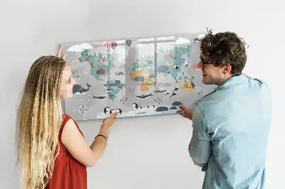 Magnetisch glazen schrijfbord voor notities en foto's met cartoon kaartmotief