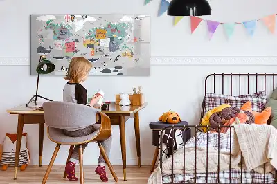 Magnetisch glazen schrijfbord voor notities en foto's met cartoon kaartmotief