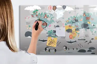 Magnetisch glazen schrijfbord voor notities en foto's met cartoon kaartmotief