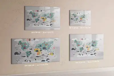 Magnetisch glazen schrijfbord voor notities en foto's met cartoon kaartmotief