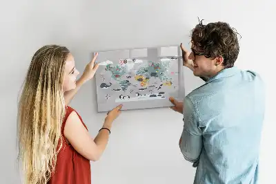 Magnetisch glazen schrijfbord voor notities en foto's met cartoon kaartmotief