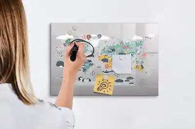 Magnetisch glazen schrijfbord voor notities en foto's met cartoon kaartmotief