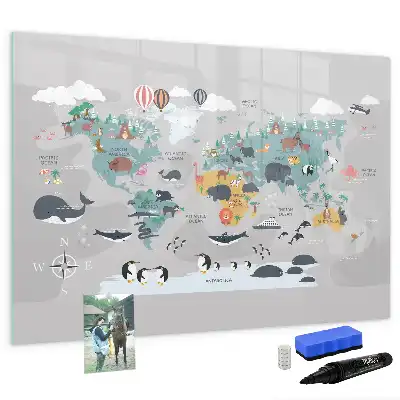 Magnetisch glazen schrijfbord voor notities en foto's met cartoon kaartmotief