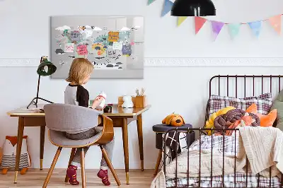Magnetisch glazen schrijfbord voor notities en foto's met cartoon kaartmotief