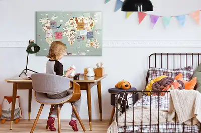 Beschrijfbaar glazen magneetbord met design van een wereldkaart met dieren