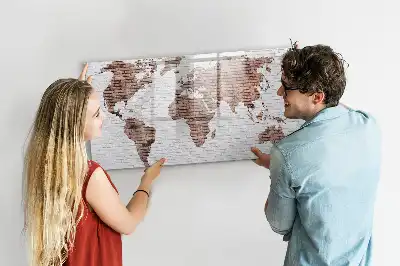 Beschrijfbaar glazen magneetbord met wereldkaart uitvoering in baksteenlook