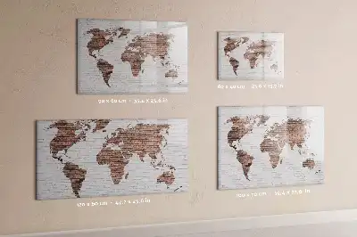 Beschrijfbaar glazen magneetbord met wereldkaart uitvoering in baksteenlook
