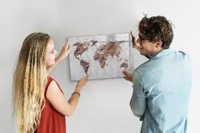 Beschrijfbaar glazen magneetbord met wereldkaart uitvoering in baksteenlook