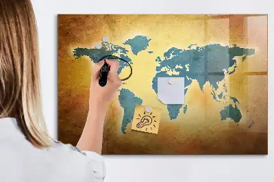Magnetisch glazen schrijfbord met print van een oude wereldkaart
