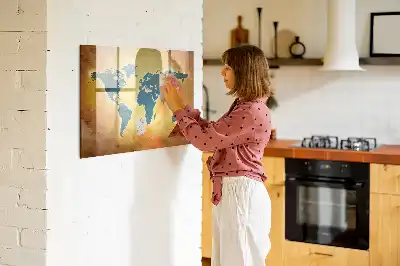 Magnetisch glazen schrijfbord met print van een oude wereldkaart