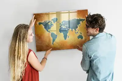 Magnetisch glazen schrijfbord met print van een oude wereldkaart
