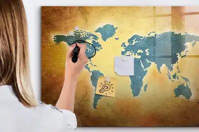 Magnetisch glazen schrijfbord met print van een oude wereldkaart