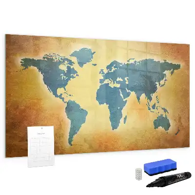 Magnetisch glazen schrijfbord met print van een oude wereldkaart
