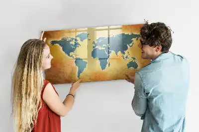 Magnetisch glazen schrijfbord met print van een oude wereldkaart