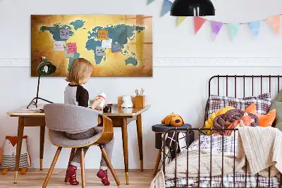 Magnetisch glazen schrijfbord met print van een oude wereldkaart