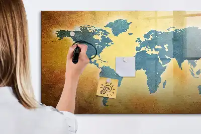 Magnetisch glazen schrijfbord met print van een oude wereldkaart